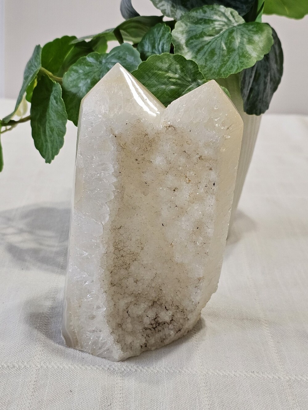 Polished Quartz And Agate Crystal Geode Double Point Tower